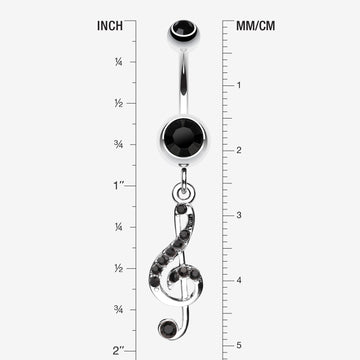 Detail View 1 of G Clef Music Note Sparkle Belly Ring-Black